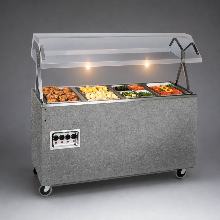 Product image #3 for Vollrath 2-Series Affordable Portable 46-Inch 3-Well Granite Mobile Hot Food Station with Open Storage Base and Breath Guard Lights