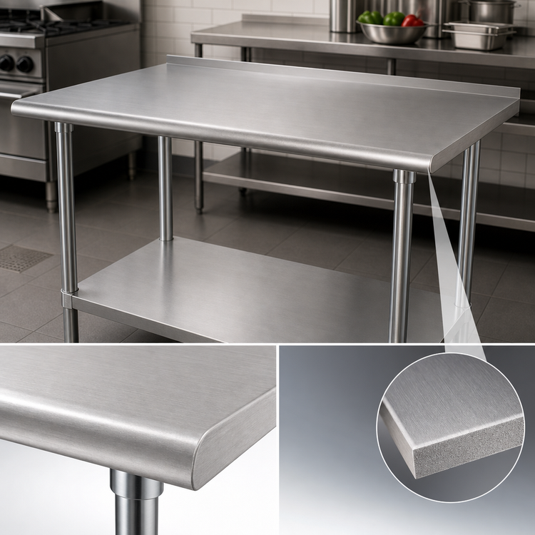 Product image #3 for Advance Tabco Special Value Series Stainless Steel Work Table, 48" W x 36" D, 16-Gauge Top, 1-1/2" Rear Splash, Adjustable Undershelf