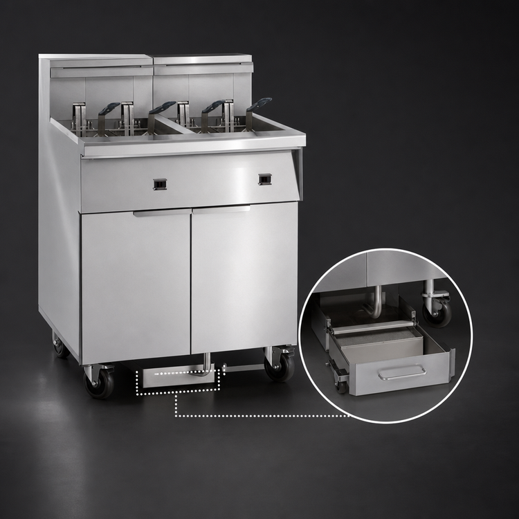 Product image #3 for Imperial 5-Station Electric Floor Fryer with Built-In Space Saver Filter System, 75 lb. Tanks, Tilt-Up Elements