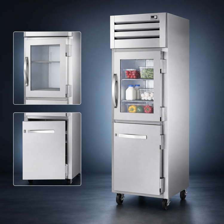 Product image #3 for True SPEC SERIES One-Section Reach-In Combination Half Swing Door Refrigerator with 1 Glass and 1 Stainless Steel Half Door, Top-Mounted Self-Contained
