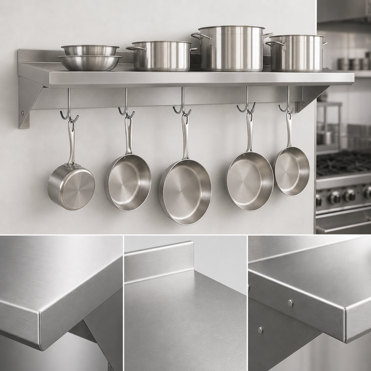 Product image #3 for Premium T-304 Stainless Steel Wall-Mount Pot Rack Shelf, 30 x 16 Inches