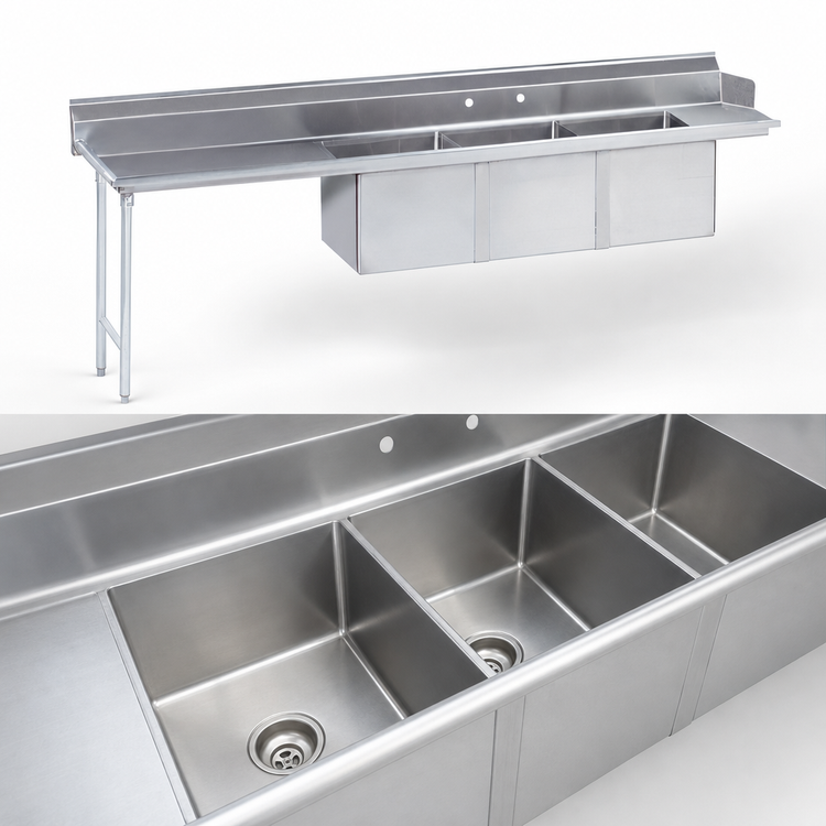 Product image #3 for Advance Tabco 95-Inch Left-Drainboard 3-Compartment Stainless Steel Sink Dishtable