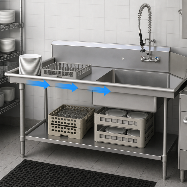 Product image #3 for John Boos JDTS-20-48L-X 48-Inch Soiled Straight Left-to-Right Dishtable with 20 x 20 x 8 Inch Pre-Rinse Sink