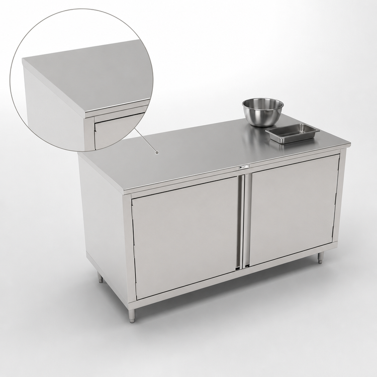 Product image #3 for John Boos 48" x 30" Stainless Steel Flat Top Enclosed Work Table with Hinged Door Cabinet Base