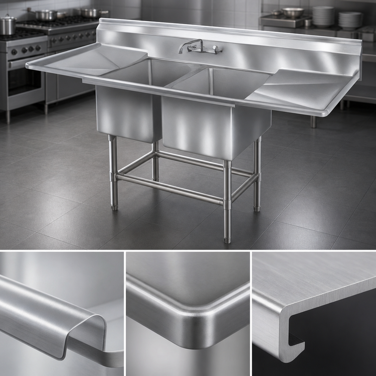 Product image #3 for Eagle Spec-Master FN Series Coved Corner Two-Compartment Sink with 30-Inch Left Drainboard, 67-1/2 x 27 Inches, 14 Gauge Stainless Steel