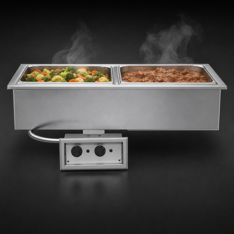 Product image #3 for Delfield Narrow Drop-In Electric Hot Food Well Unit, 2-Pan, With Drains