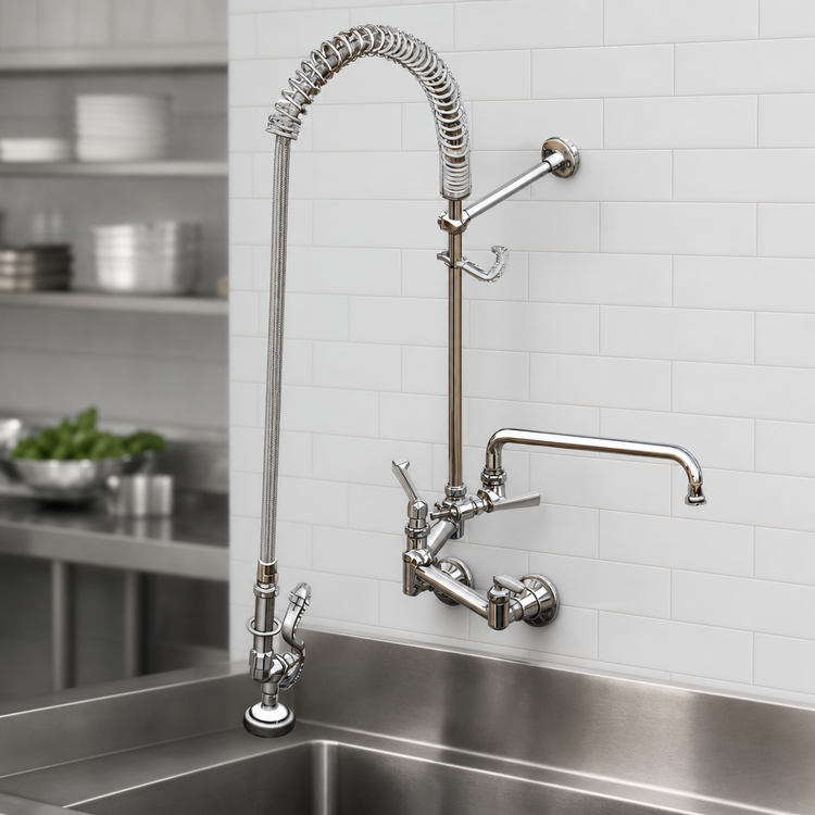 Product image #3 for T&S Brass EasyInstall Wall-Mount Pre-Rinse Unit with Add-On Faucet, 14-Inch Swing Nozzle, and 1.15 GPM Spray Valve