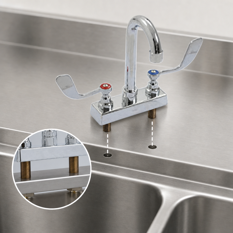 Product image #3 for Eagle Group Standard Deck-Mounted Manual Faucet with 4-Inch Centers, Rigid Gooseneck Spout, and Wrist Handles