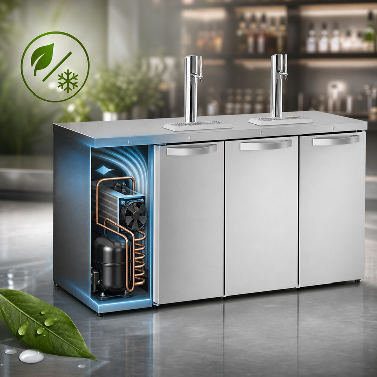 Product image #3 for True 72-Inch Three-Section Refrigerated Draft Bar Cooler with 2 Beer Towers and Stainless Steel Countertop