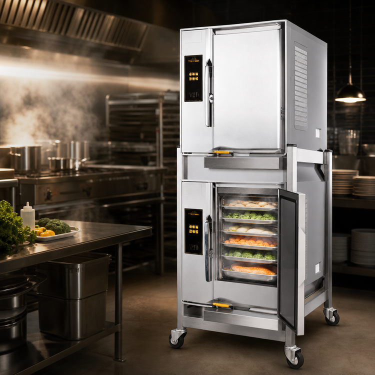 Product image #3 for AccuTemp Evolution E62403E110 DBL Double-Stacked 12-Pan Electric Boilerless Convection Steamer with Stand