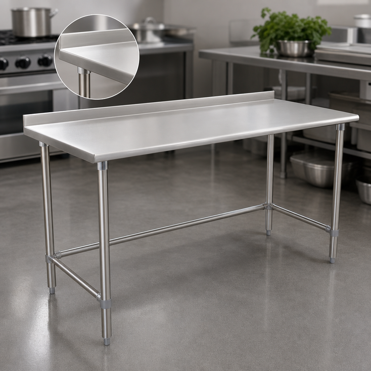 Product image #3 for BlendPort Budget Series 60"W x 30"D Stainless Steel Work Table with Rear Upturn and Tubular Base