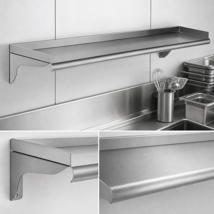 Product image #3 for 72-Inch x 12-Inch Wall-Mounted Shelf, 16-Gauge Type 304 Stainless Steel