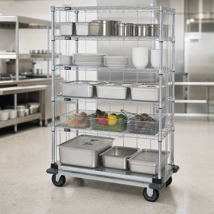 Product image #3 for Quantum Mobile Enclosure Cart with 5 Shelves, 48 x 18 x 81 Inches, Chrome Plated Finish