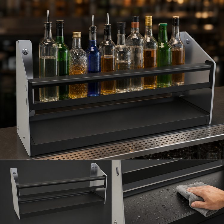 Product image #3 for Glastender 18-Inch Single Stainless Steel Speed Rail with Open Step-and-Rail Design