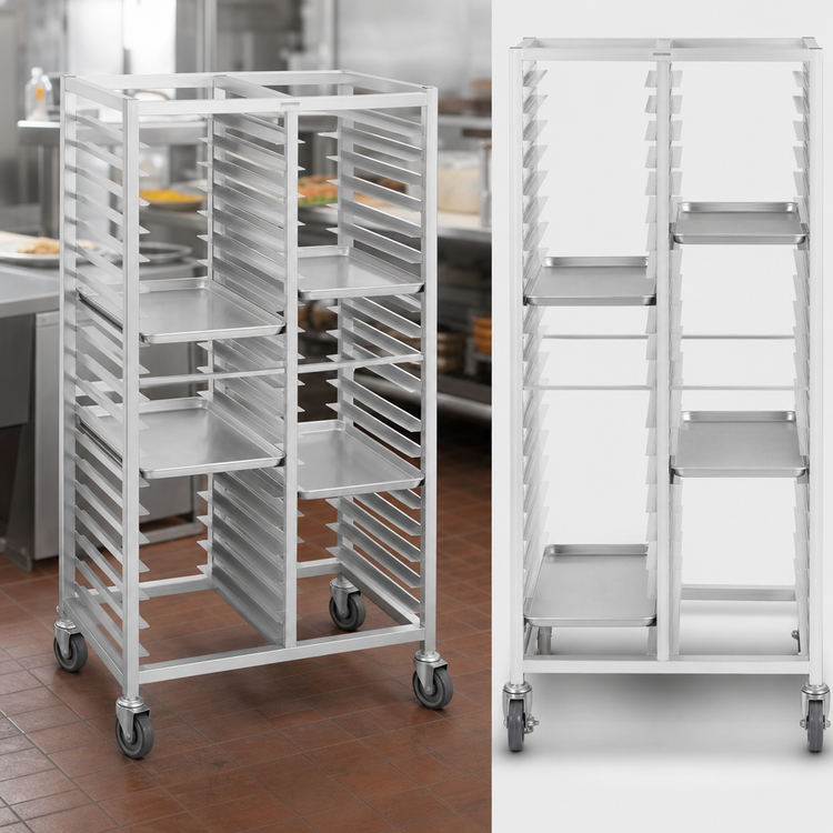 Product image #3 for Channel Manufacturing Double Section Aluminum Cafeteria Tray Rack for 14 x 18 Trays, 64-Inch High, 44-Tray Capacity, 5-Inch Spacing