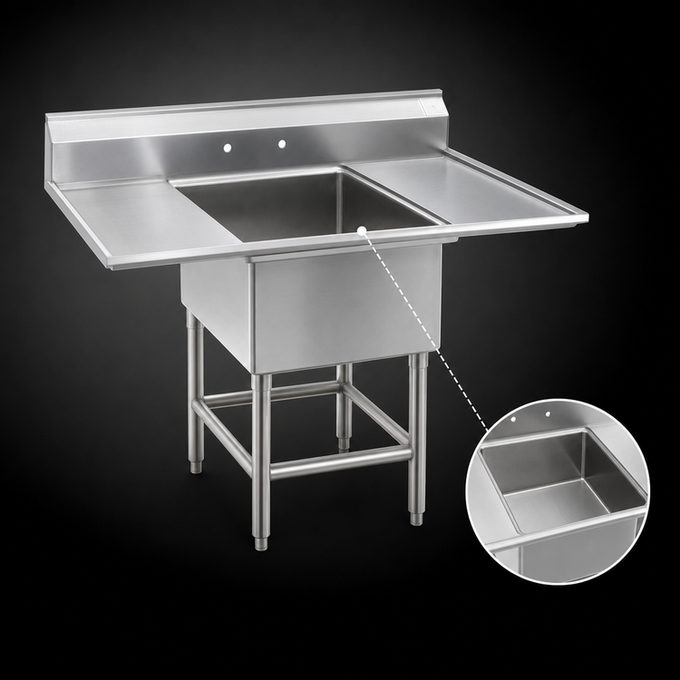 Product image #3 for Eagle Group Spec-Master FN Series 1-Compartment Stainless Steel Sink with Left Drainboard, 24 x 24 x 14 Inch Bowl