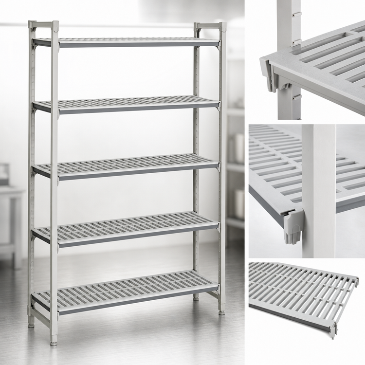 Product image #3 for Cambro Camshelving Elements XTRA 5-Shelf Universal Vented Shelf Kit, 21-Inch x 36-Inch, Speckled Gray
