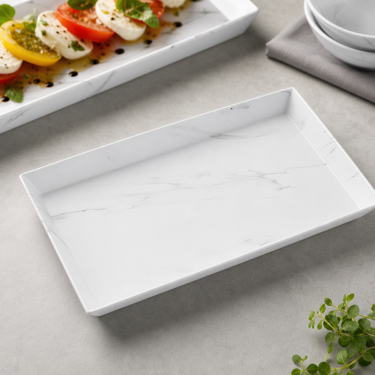 Product image #3 for American Metalcraft Naturals 18-Inch Rectangular Melamine Platter, White Marble Pattern