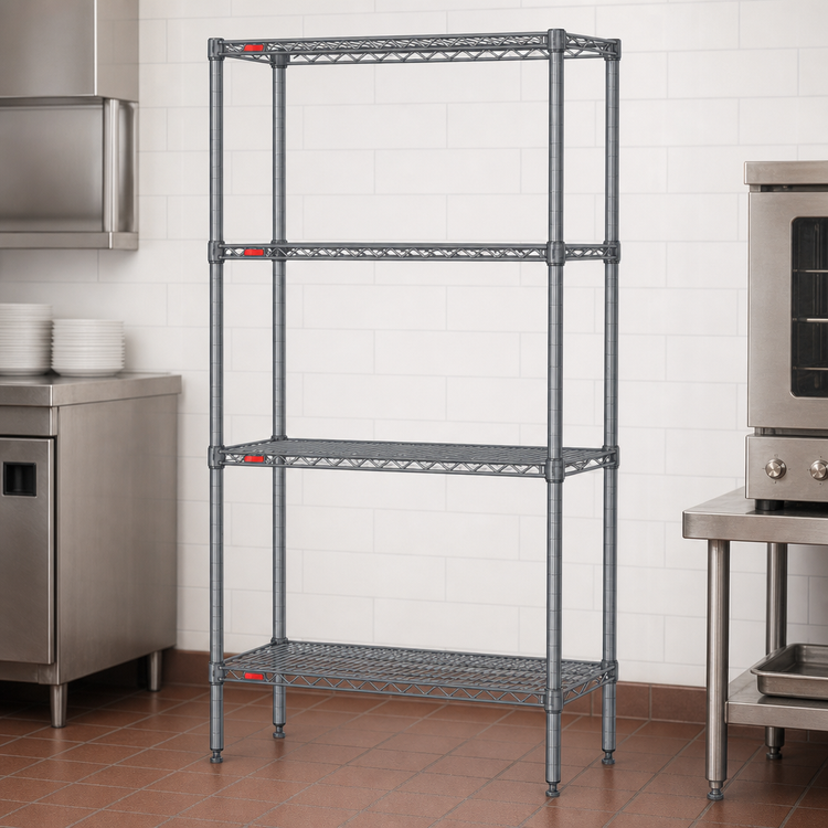 Product image #3 for Eagle Group Valu-Master 4-Tier Wire Shelving Starter Unit, 36W x 21D x 74H, Pewter Gray Epoxy Finish