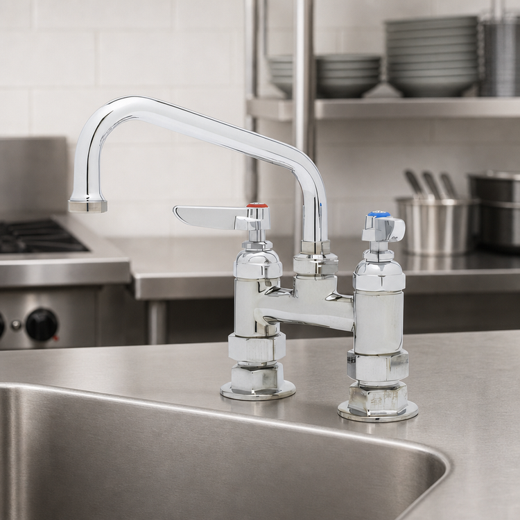 Product image #3 for T&S Brass Deck Mount Mixing Faucet with 6-Inch Swing Nozzle, 4-Inch Centers