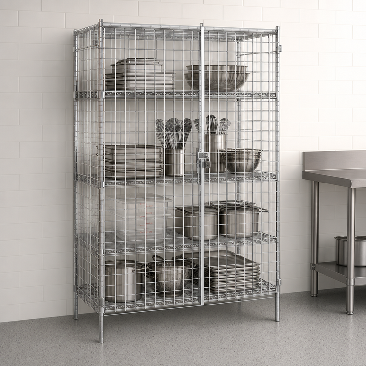 Product image #3 for Metro Super Erecta qwikSLOT Stationary Chrome-Plated Wire Security Cage