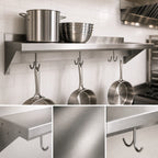 Thumbnail image #3 for BK Resources BKWS-1684-PR Wall-Mounted 304 Stainless Steel Pot Rack Shelf, 84 x 16 in., 18 Gauge, 1-1/2 in. Backsplash