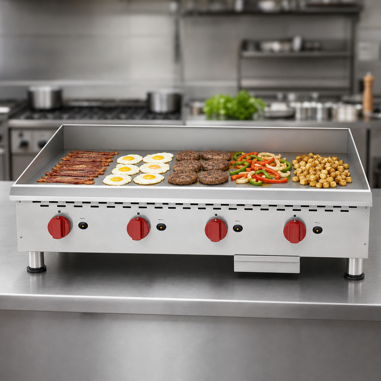 Product image #3 for Omcan USA 48-Inch Countertop Gas Griddle with 3/4-Inch Polished Steel Plate
