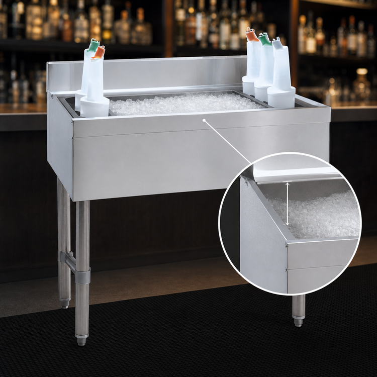Product image #3 for Advance Tabco Special Value Series 30-Inch Wide Stainless Steel Cocktail Unit with 12-Inch Deep Ice Bin and Bottle Racks