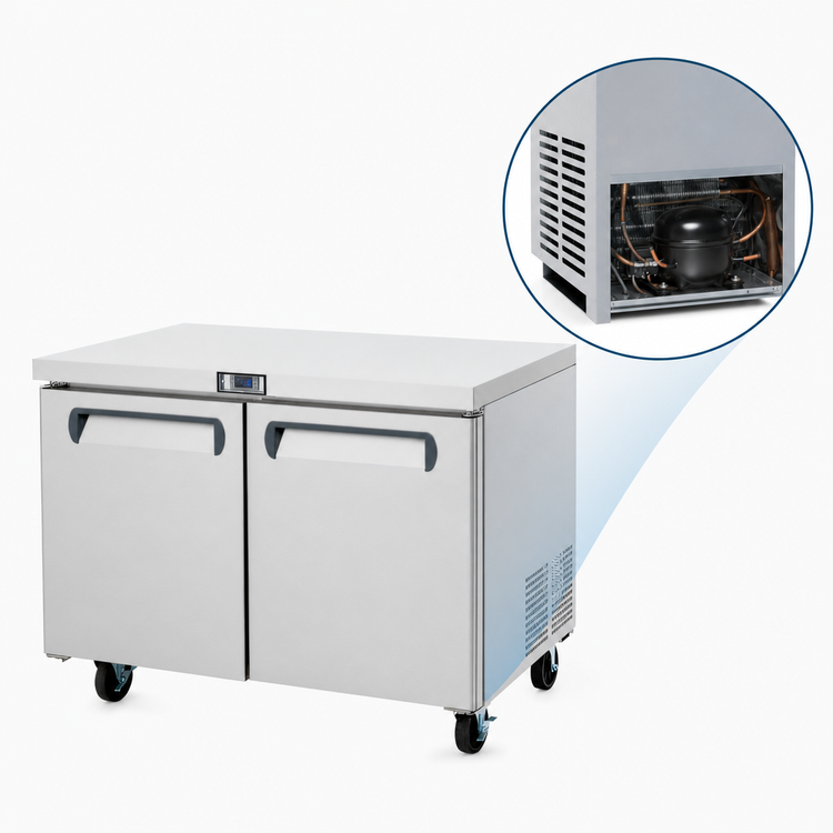 Product image #3 for Migali Competitor Series Two-Section Undercounter Freezer, 48.2-Inch W, 12 Cu. Ft., Rear-Mounted Self-Contained, Stainless Steel