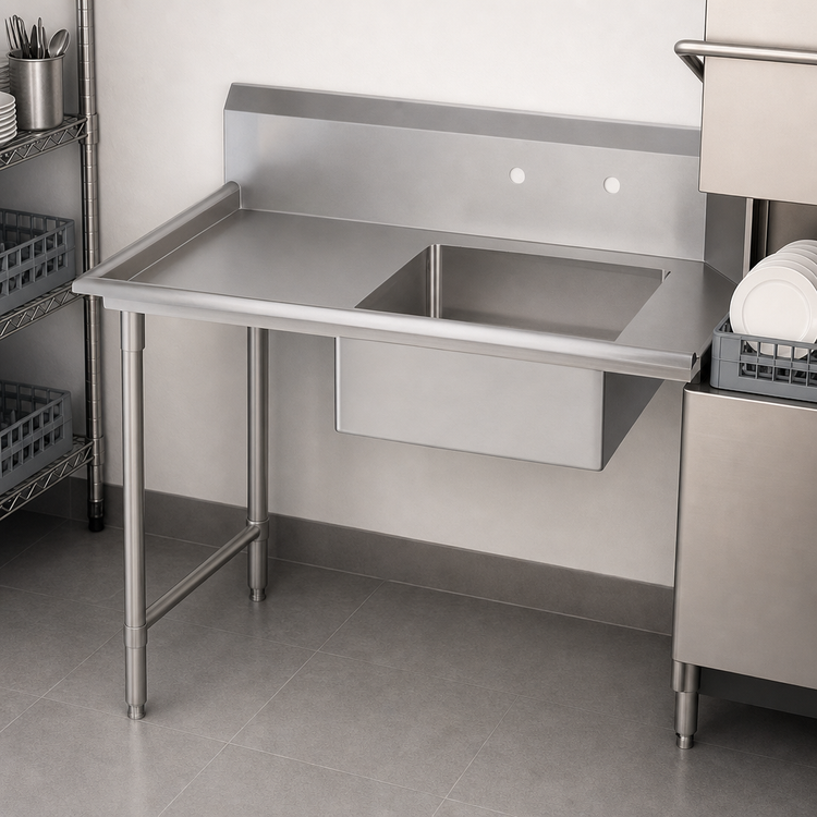 Product image #3 for John Boos Straight Soiled Dish Table with 20 x 20 x 8 Inch Pre-Rinse Sink, Left-to-Right, 72 x 30 Inches