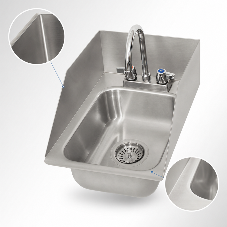 Product image #3 for BK Resources Deep Drawn Drop-In Sink with 3-Sided Riser, Single Compartment, 304 Stainless Steel, Faucet Included