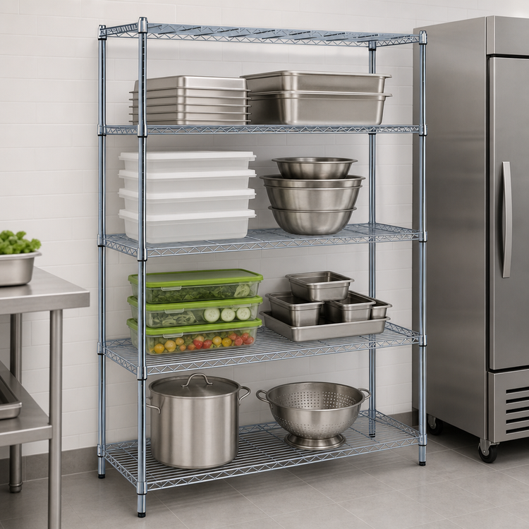 Product image #3 for Quantum 4-Tier Stationary Wire Shelving Unit Pack, 36W x 24D x 72H, Chrome Plated