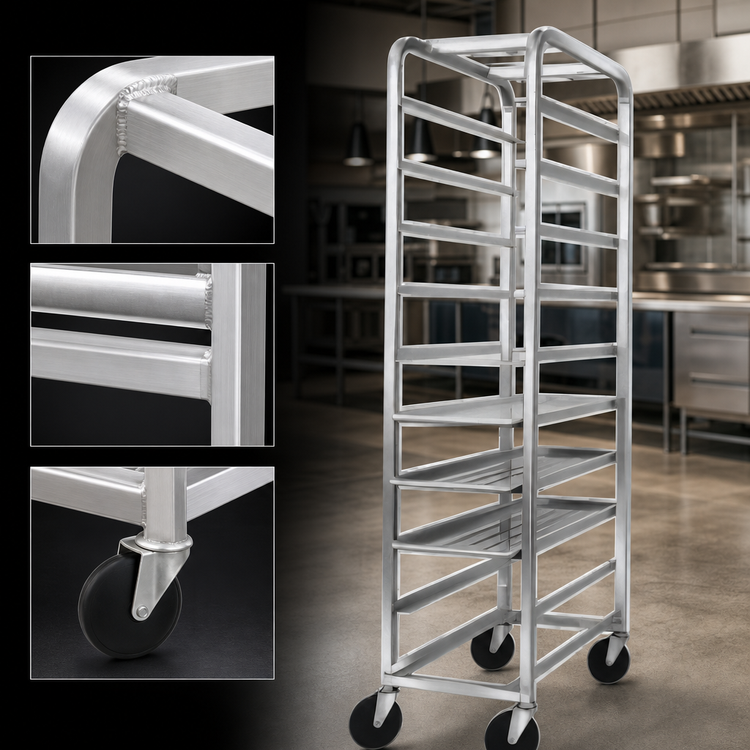 Product image #3 for Channel Manufacturing All-Welded Aluminum End-Load Platter Rack, 64-Inch High, 11 x 18-Inch Capacity, 5-Inch Swivel Casters