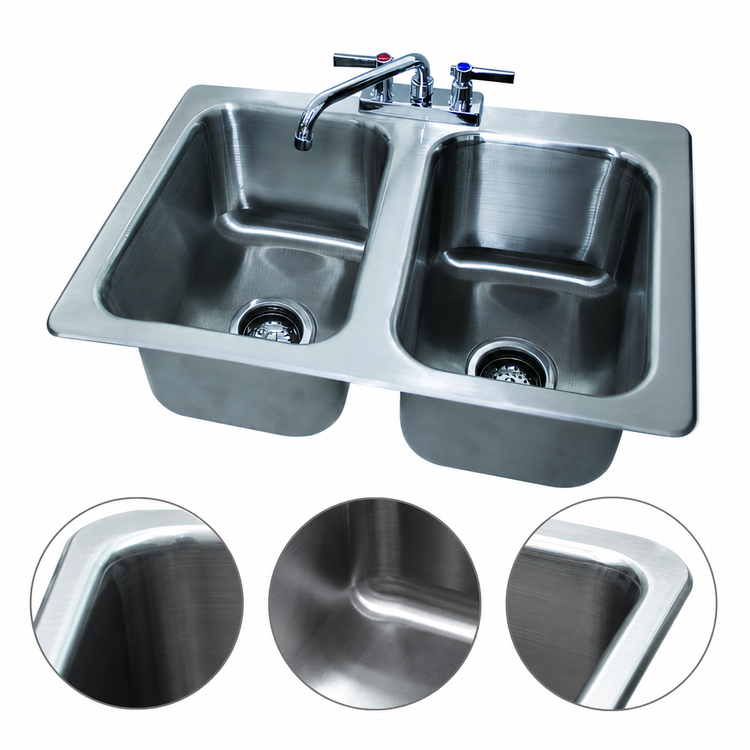 Product image #3 for Advance Tabco Two-Compartment Drop-In Stainless Steel Sink with 8-Inch Swing Spout Faucet