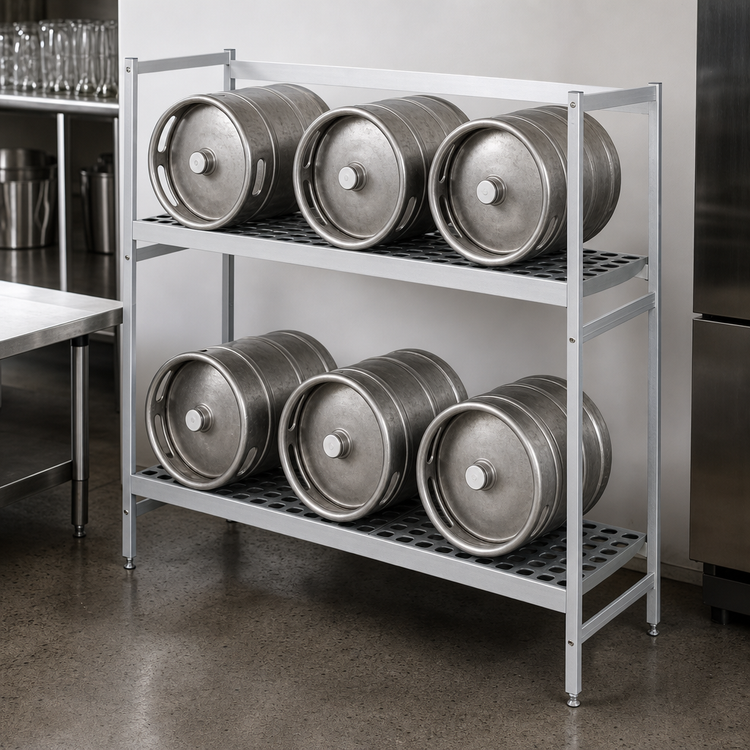 Product image #3 for Fermod 2-Shelf Aluminum Keg Rack, 6-Keg Capacity, 59 x 18 x 57 Inches