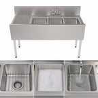 Thumbnail image #4 for Perlick Corporation Top Shelf TS48M3-DBR 48-Inch Underbar 3-Compartment Stainless Steel Sink with Right Drainboard and 6-Inch Backsplash