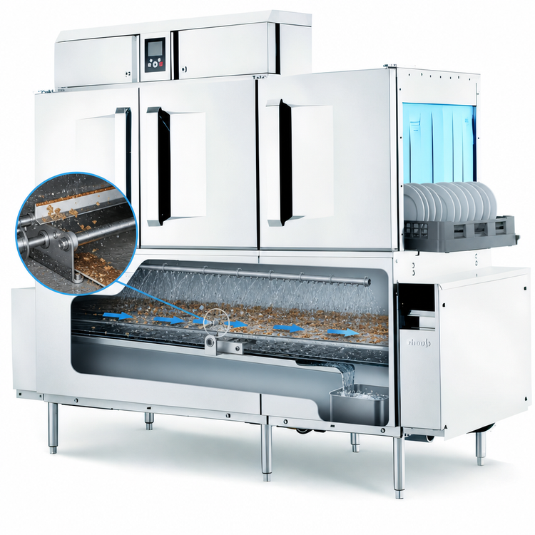 Product image #3 for Hobart CL66-ADV+BUILDUP Single-Tank Conveyor Dishwasher with Power Scrapper and Automatic Soil Removal