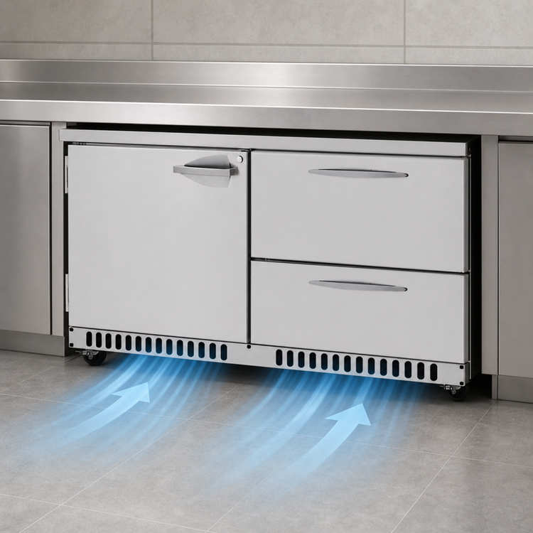 Product image #4 for Turbo Air PRO Series Front-Breathing Two-Section Undercounter Refrigerator with 1 Solid Door and 2 Drawers