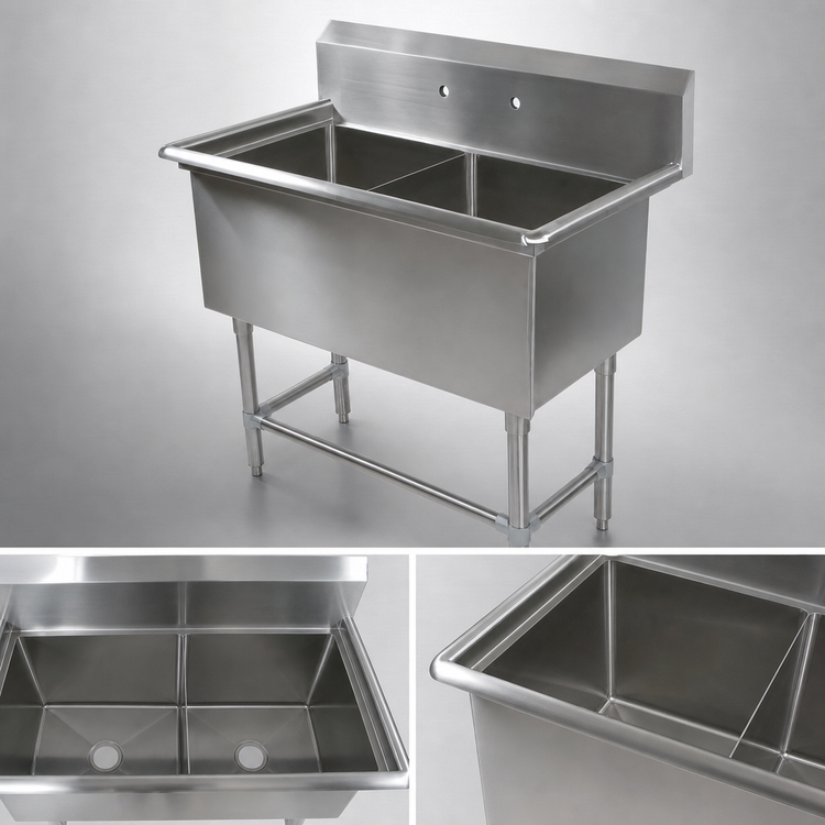 Product image #3 for John Boos Pro-Bowl 2-Compartment 14-Gauge Stainless Steel Sink with 24" x 24" x 14" Bowls