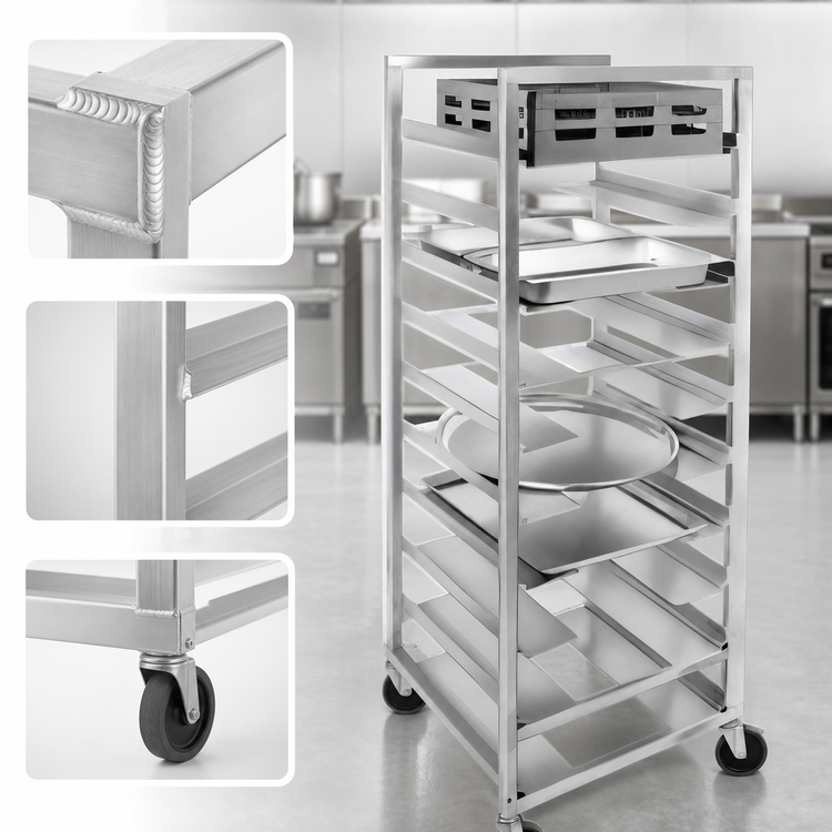 Product image #3 for Channel Manufacturing UR-10 All-Welded Aluminum Universal Rack with 10-Pan Capacity and 5-Inch Casters