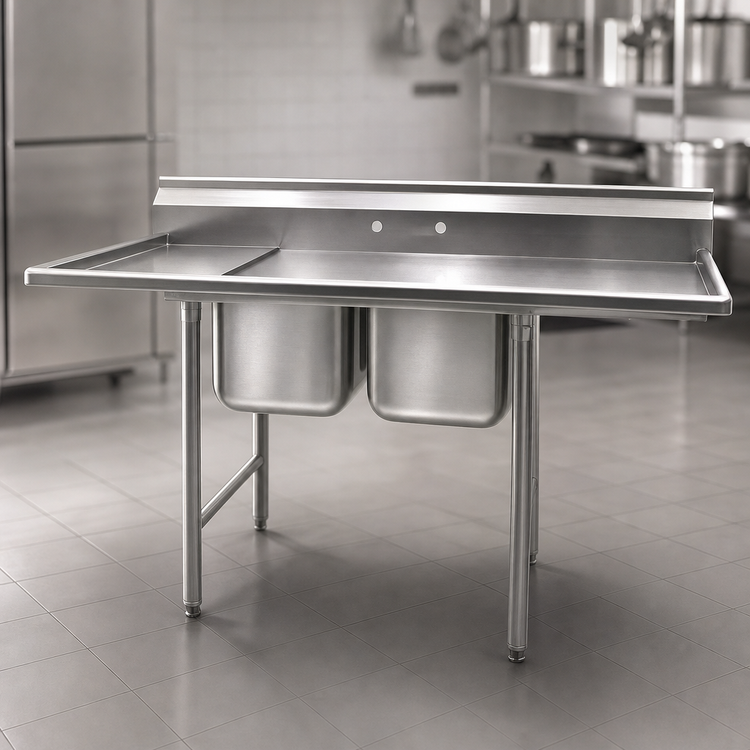 Product image #3 for Eagle Group 414 Series Two-Compartment Drainboard Sink, 84-1/4 Inch W, 430/304 Stainless Steel