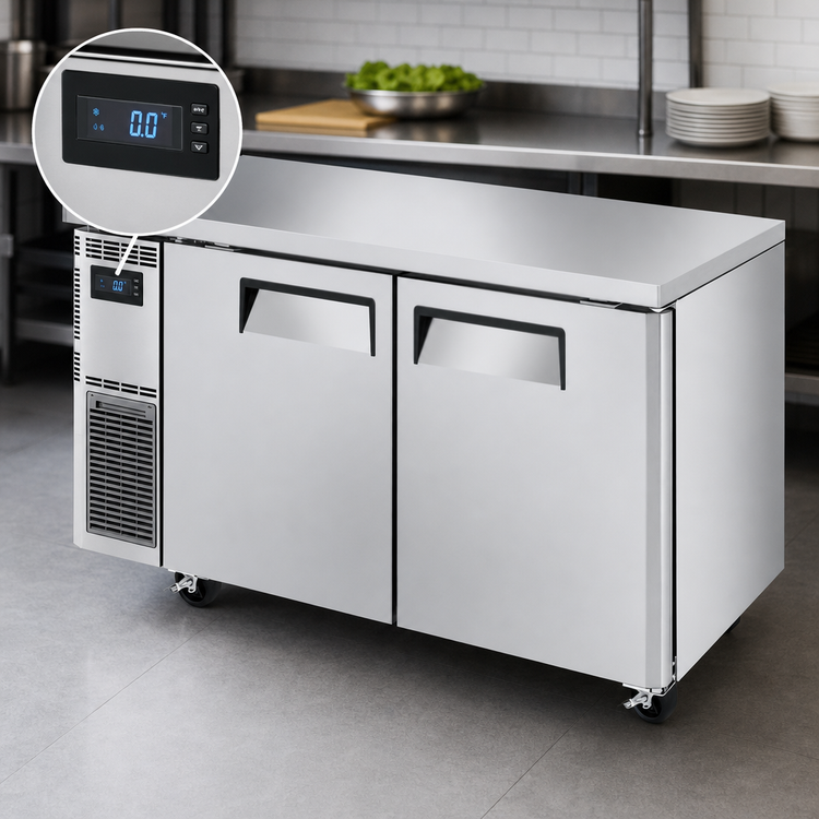 Product image #3 for Turbo Air J Series Narrow Side-Mount Undercounter Freezer, 11.31 Cu. Ft., 2-Section, 2 Stainless Steel Doors