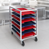 Thumbnail image #2 for Channel Manufacturing Single-Section Trapezoidal Series Aluminum Cafeteria Tray Rack, 36-Inch High, End Load, 14 x 18 Tray Capacity, 5-Inch Swivel Stem Casters