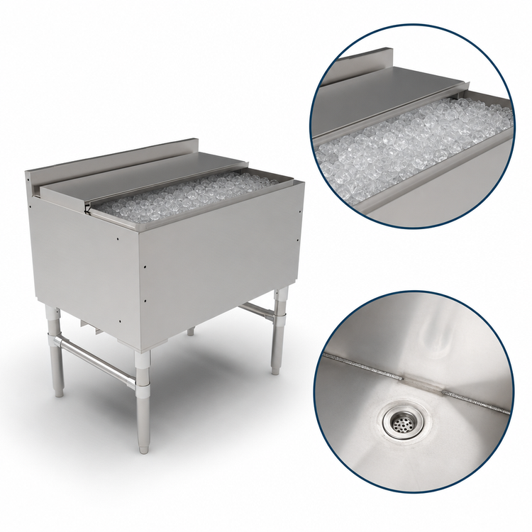 Product image #3 for 30 Inch Stainless Steel Underbar Ice Bin/Cocktail Unit with 10-Circuit Cold Plate and 2-Piece Sliding Lid