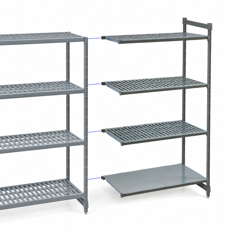 Product image #3 for Cambro Camshelving Basics Plus 24" x 36" x 84" 4-Tier Add-On Polymer Shelving Unit, Vented/Solid, Brushed Graphite