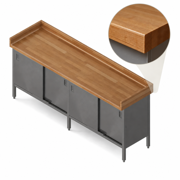 Product image #3 for John Boos Enclosed Base Wood Top Work Table with Sliding Doors, 96 x 30 Inches, 1-3/4 Inch Edge-Grain Maple Top