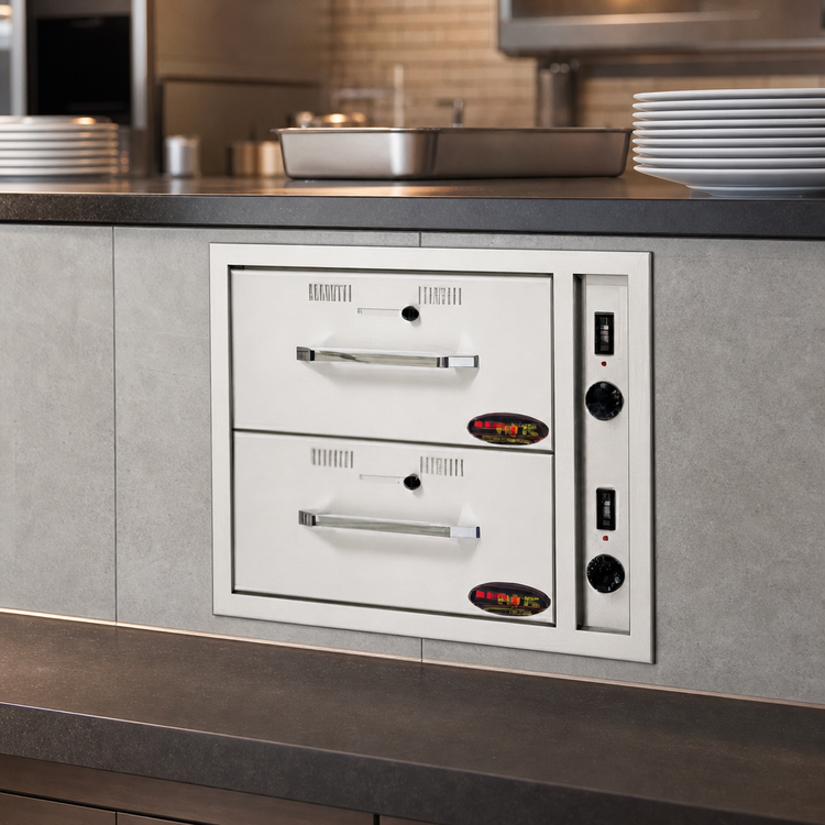 Product image #3 for RedHots Built-In 2-Drawer Narrow Drawer Warmer for 2 12" x 20" x 6" Pans, 120V