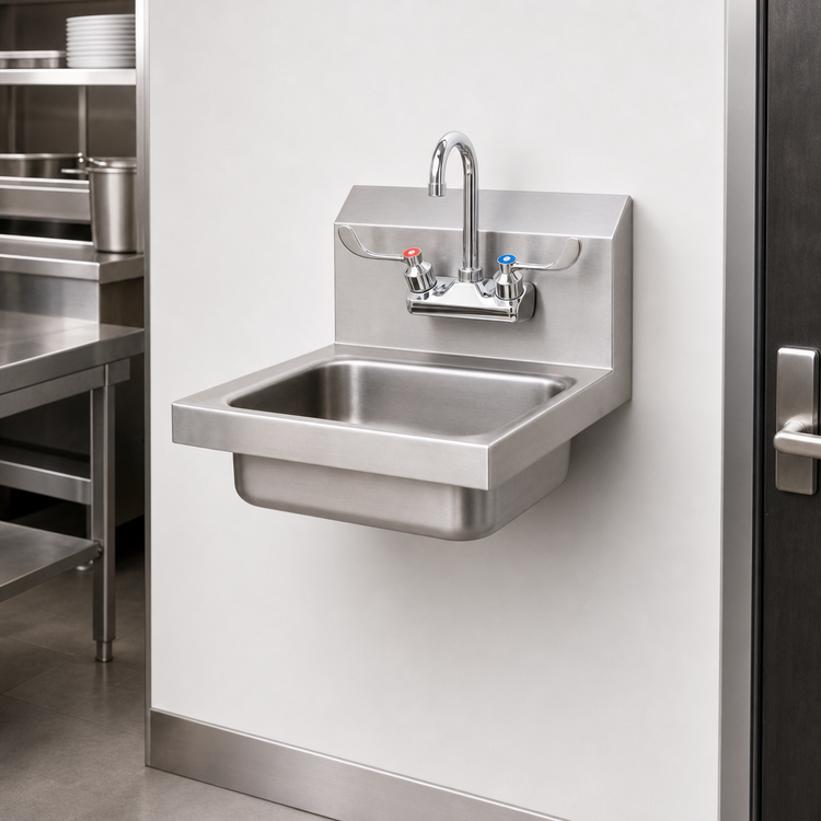 Product image #3 for BK Resources Wall-Mount Hand Sink, 14 x 10 x 5 Bowl, 304 Stainless Steel