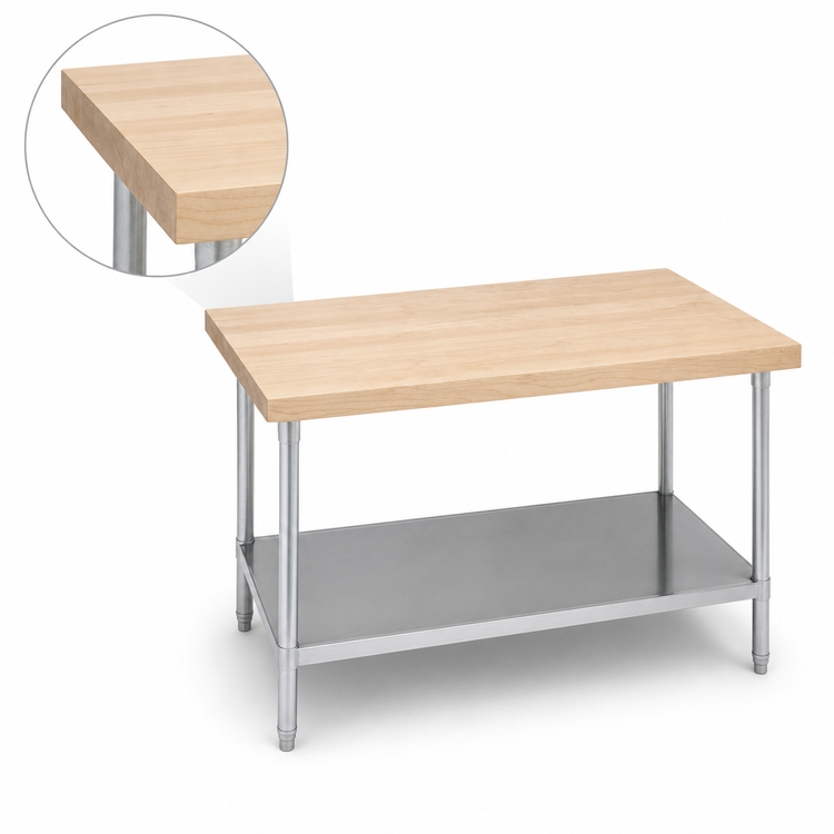 Product image #3 for Advance Tabco 48W x 24D Maple Top Work Table with Adjustable Undershelf, 1-3/4-Inch Thick, Galvanized Base