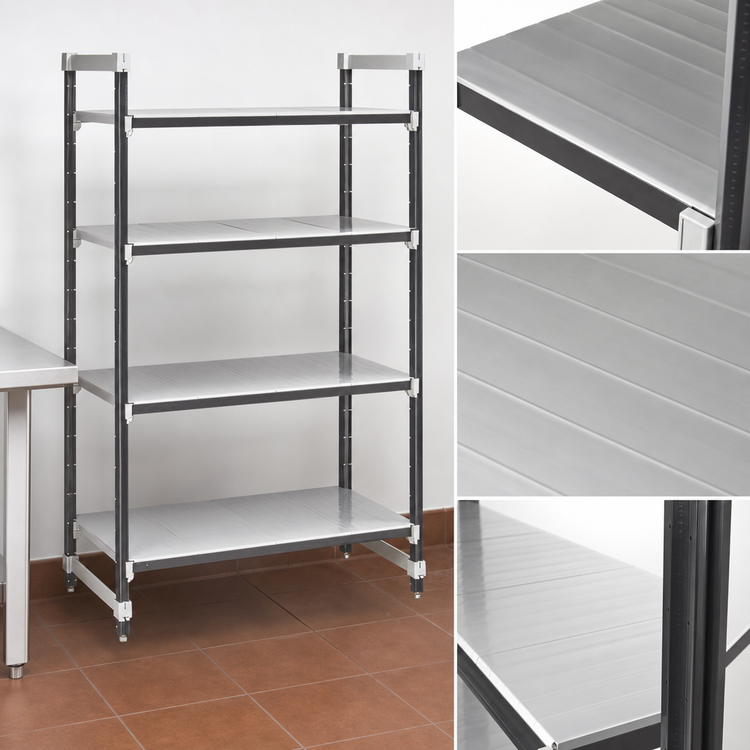 Product image #3 for Cambro Camshelving Elements XTRA Solid 4-Shelf Stationary Starter Unit, 24-Inch Wide x 18-Inch Deep x 84-Inch High, Speckled Gray